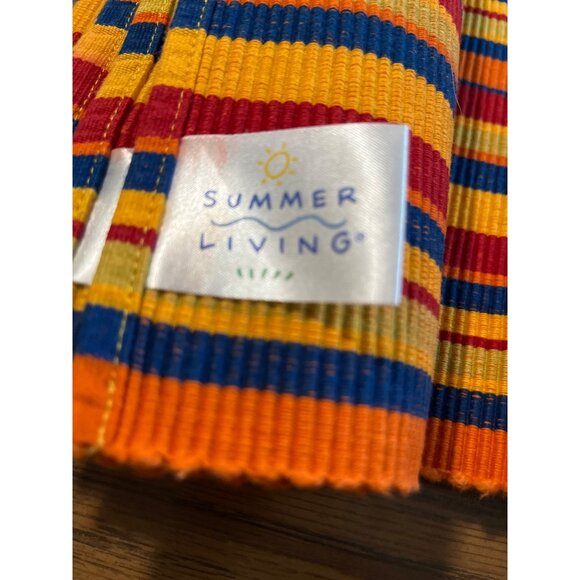 Summer Living 13”x17” cloth orange blue yellow striped placemats and napkins - Picture 8 of 9